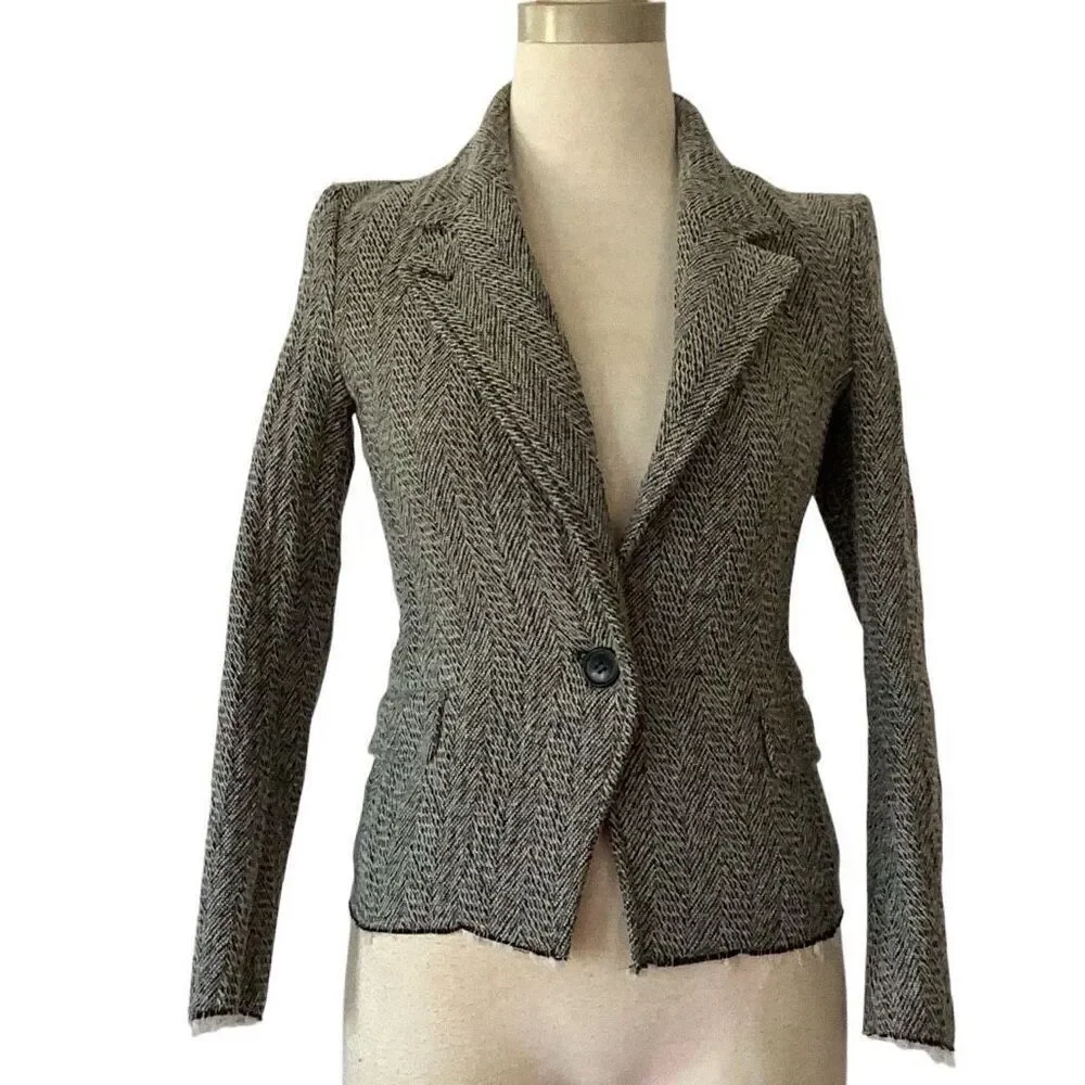 Isabel Marant Etoile Women’s 36 Gray Herringbone Blazer Jacket Wool Blend - Picture 2 of 11